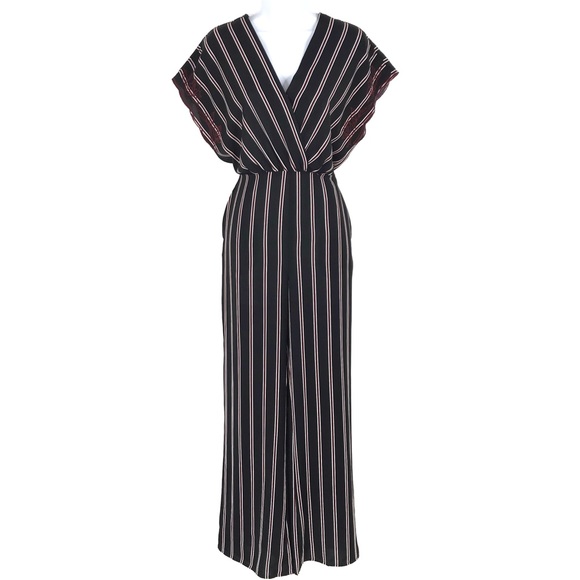 LUSH Dark Blue Red Vertical Line Striped Jumpsuit - Picture 1 of 5